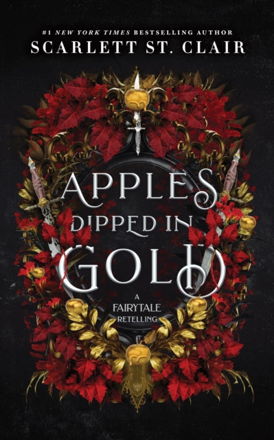 Apples Dipped in Gold book cover with ornate floral and sword details.
