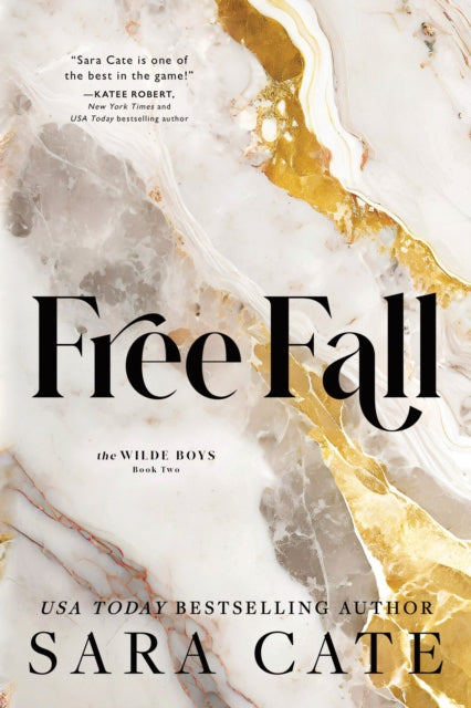 Book cover for Free Fall by Sara Cate with marble and gold background.