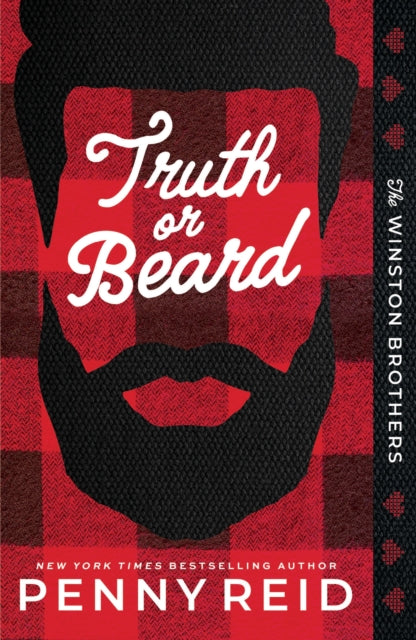 Book cover for Truth or Beard by Penny Reid, featuring a red and black buffalo plaid pattern and a silhouette of a man's beard.