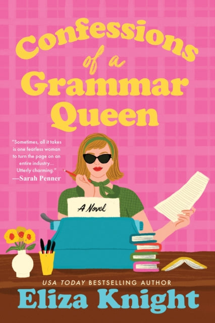 Confessions of a Grammar Queen book cover featuring a woman at a typewriter.