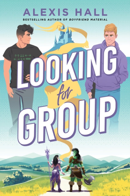 Book cover for "Looking for Group" featuring two men and two fantasy characters.