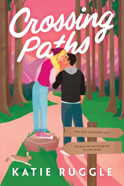 Book cover for "Crossing Paths" by Katie Ruggle featuring a couple kissing on a mountain path.