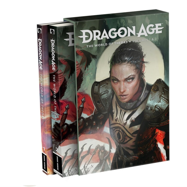 Dragon Age The World of Thedas boxed set with two books and a slipcase.