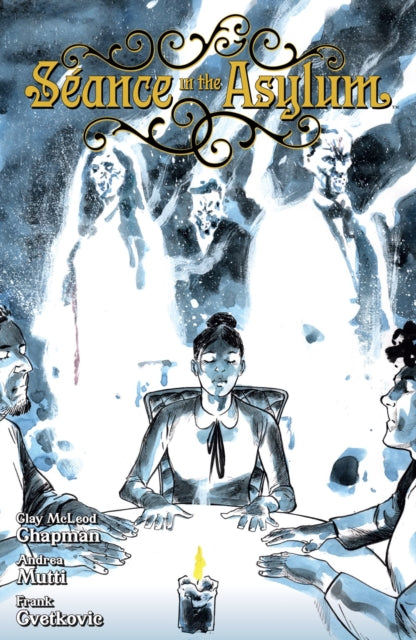 Seance in the Asylum comic cover with people around a table and ghostly figures.