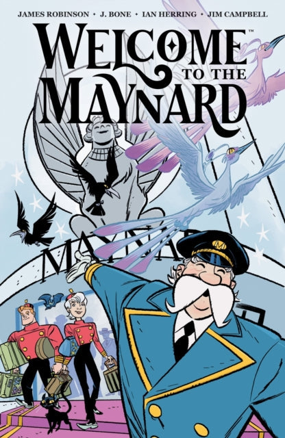 Welcome to the Maynard comic book cover featuring hotel staff and birds.