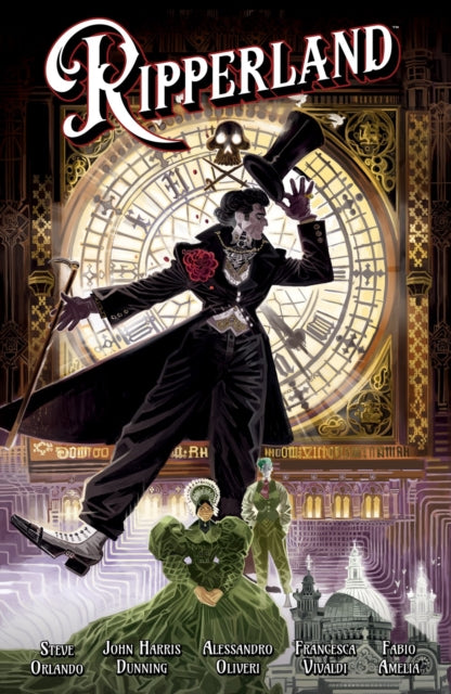 Ripperland comic book cover featuring a gothic figure in front of a clock tower.