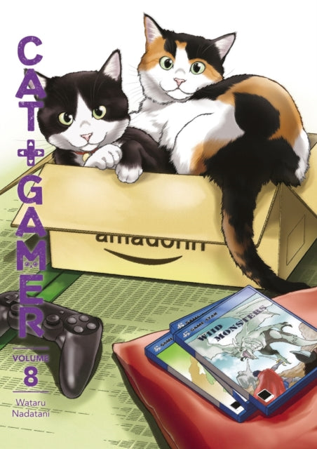 Cat + Gamer Volume 8 manga cover with two cats in a box.