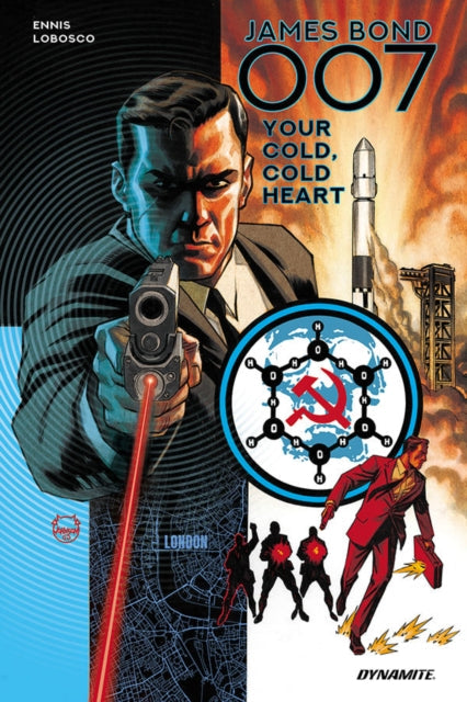 James Bond 007 comic cover with Bond aiming a gun and a rocket launch.