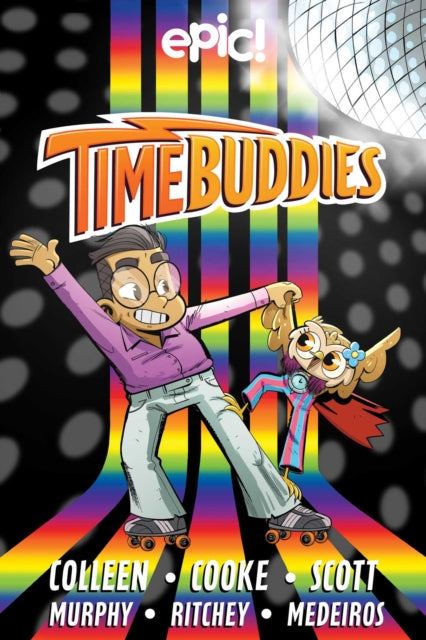 Graphic novel cover for Time Buddies featuring cartoon characters and a disco ball.