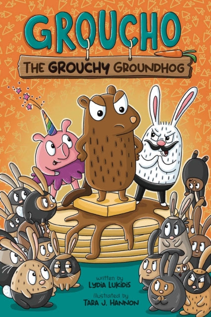 Groucho the Grouchy Groundhog book cover with characters on pancakes.