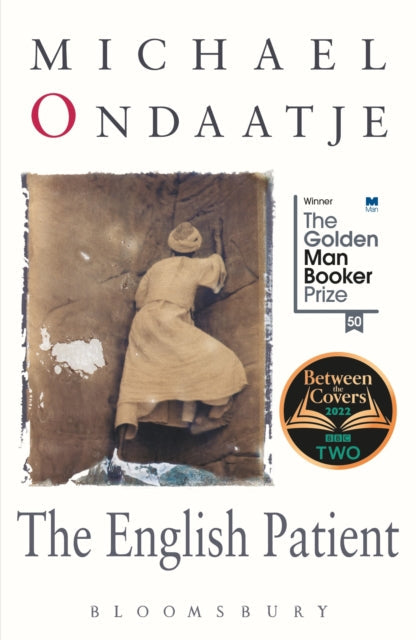 The English Patient book cover with a historical image and award badges.