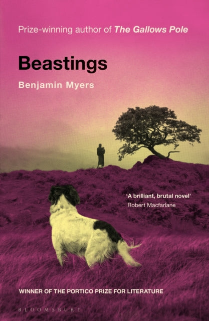Book cover for Beastings by Benjamin Myers, featuring a dog and a landscape.