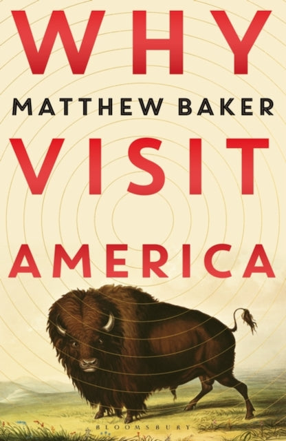 Book cover for "Why Visit America" by Matthew Baker featuring a bison.