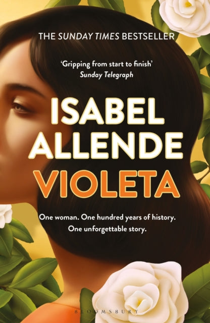 Book cover for Violeta by Isabel Allende featuring a woman's profile and flowers.