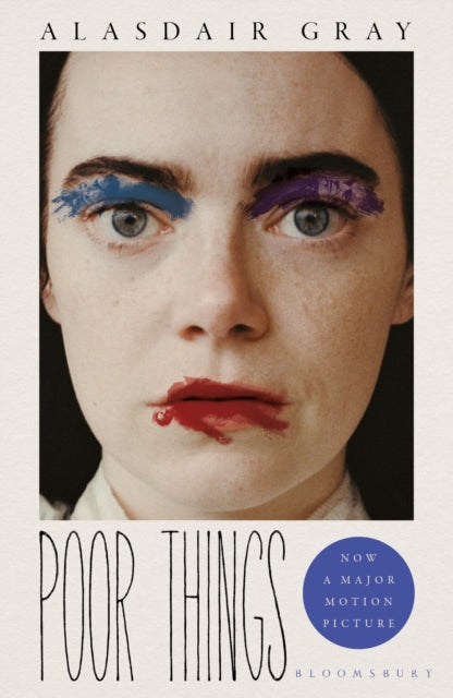 Poor Things book cover with a close-up of a woman's face with abstract makeup.