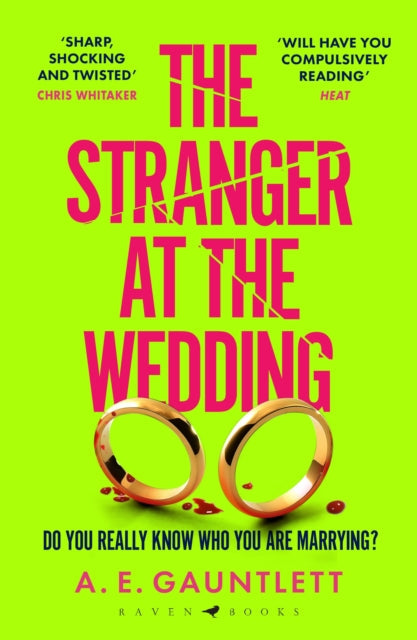 The Stranger at the Wedding book cover with pink text and wedding rings.