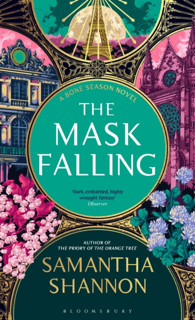 The Mask Falling book cover featuring Paris landmarks and floral elements.
