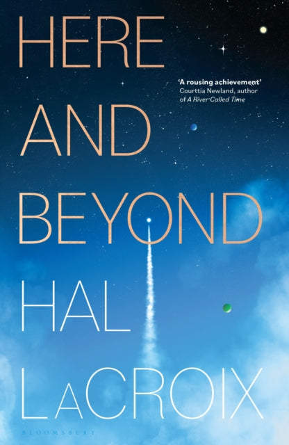 Here and Beyond book cover with a rocket launching into a starry sky.