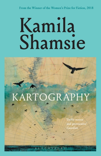 Kartography book cover with author Kamila Shamsie and a map illustration.
