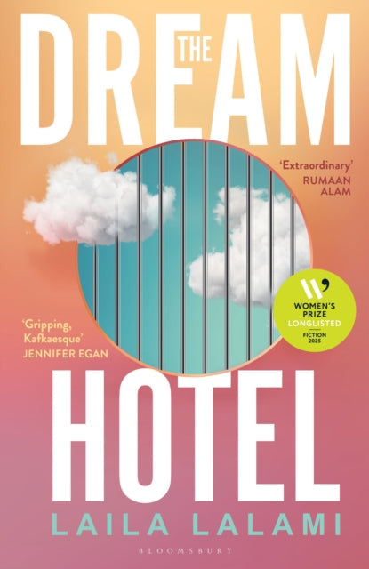 The Dream Hotel book cover with clouds and bars.