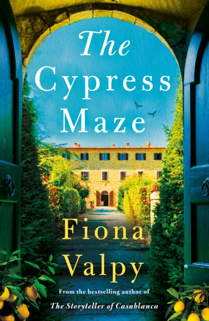 The Cypress Maze book cover featuring a villa and cypress trees.