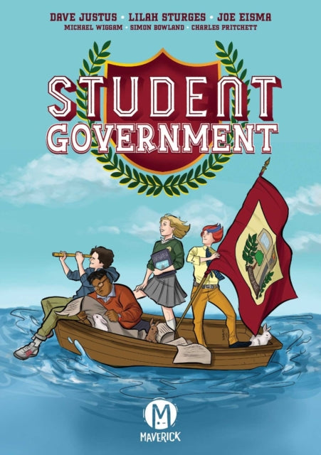 Student Government comic book cover featuring students in a boat with a flag.