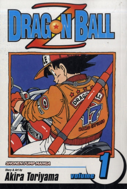 Dragon Ball Z, Vol. 1 manga cover featuring Goku on a motorcycle.
