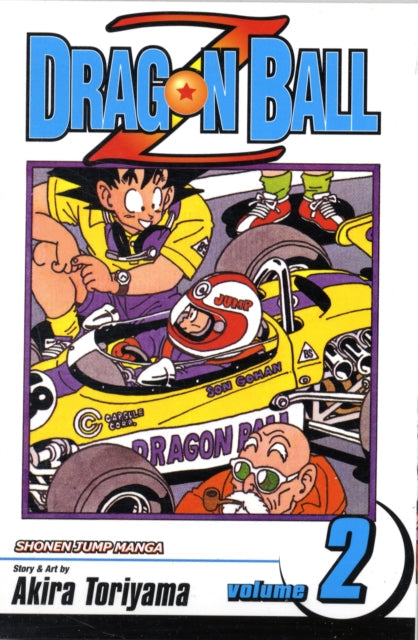 Dragon Ball Z, Vol. 2 manga cover featuring Goku and Gohan in a race car.