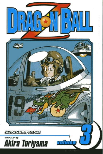 Dragon Ball Z, Vol. 3 manga cover featuring a pilot in a cockpit with a dragon.