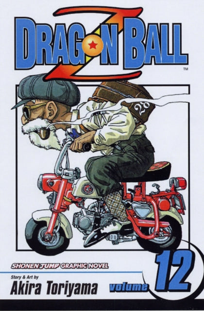 Dragon Ball Z, Vol. 12 graphic novel cover featuring Master Roshi on a motorcycle.