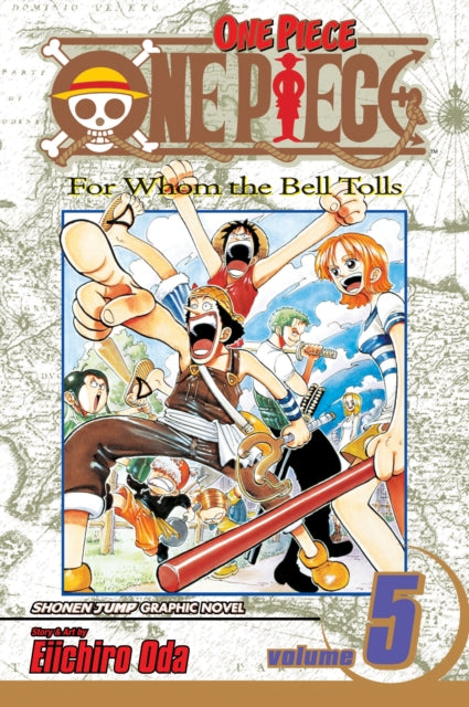One Piece, Vol. 5 graphic novel featuring the Straw Hat Pirates.