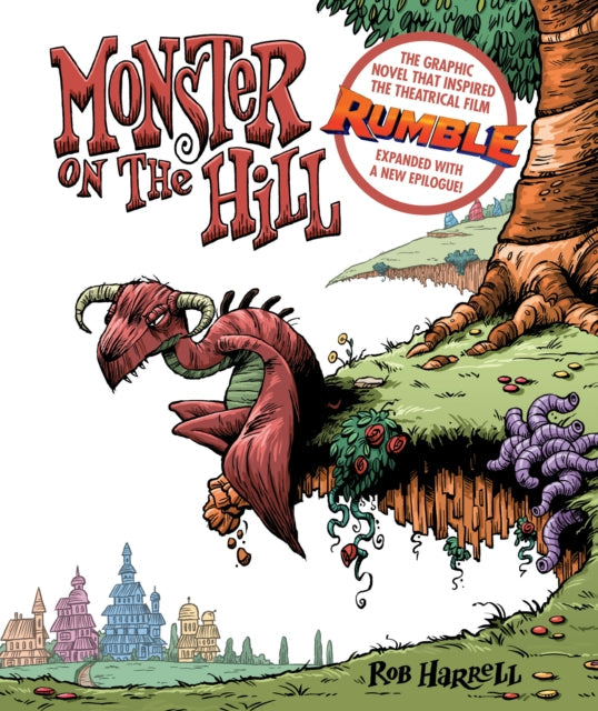 Monster on the Hill graphic novel cover featuring a red dragon and a town.