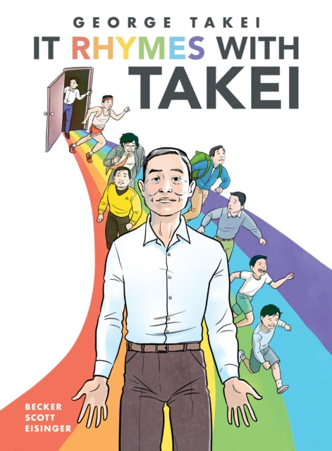 It Rhymes With Takei book cover featuring George Takei and a rainbow path.