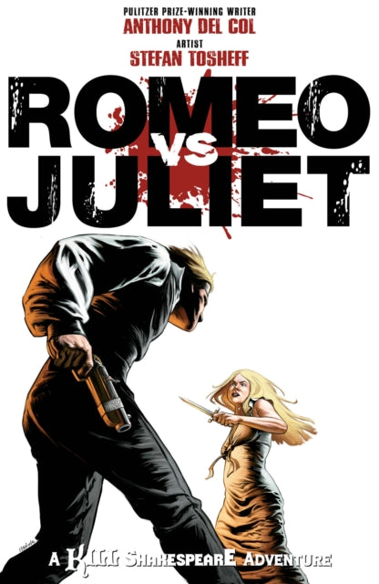 Romeo vs. Juliet comic book cover with Romeo and Juliet in a standoff.