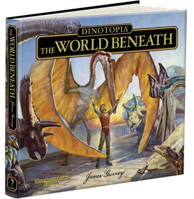 Dinotopia: The World Beneath book cover featuring dinosaurs and a person.