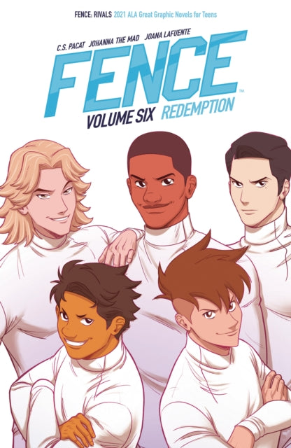 Fence: Redemption graphic novel cover featuring five young men in fencing uniforms.