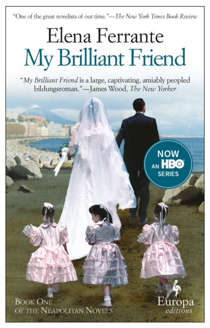 My Brilliant Friend book cover with a wedding party and children.