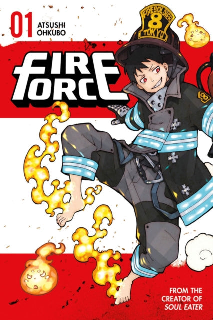 Fire Force 1 manga cover featuring Shinra Kusakabe with flames.