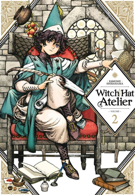 Witch Hat Atelier Volume 2 manga cover featuring a young witch in a teal hat and robe.