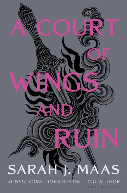 A Court of Wings and Ruin book cover with a sword and pink text.