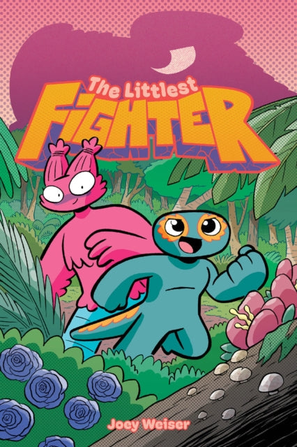 The Littlest Fighter graphic novel cover art features two cartoon monsters in a jungle.