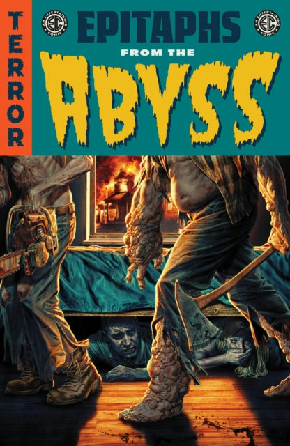 Comic book cover for Epitaphs from the Abyss Vol. 1 featuring terrifying figures and a burning house.