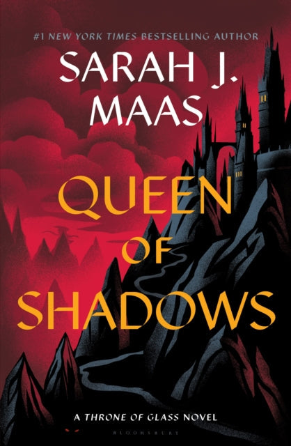 Queen of Shadows book cover with a castle on a mountain.