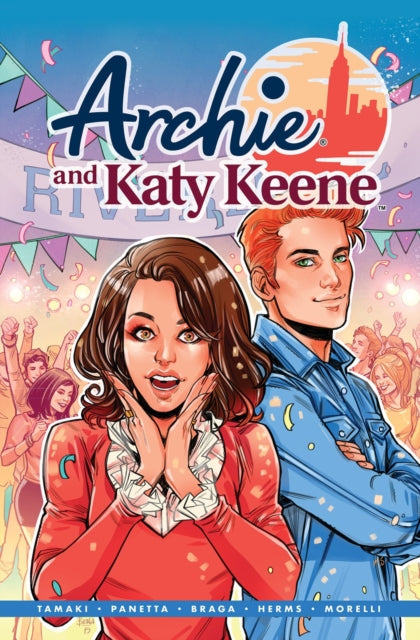 Archie and Katy Keene comic book cover featuring two characters and a city skyline.