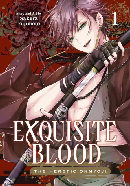Exquisite Blood: The Heretic Onmyoji 01 manga cover featuring a man with green eyes and purple hair.