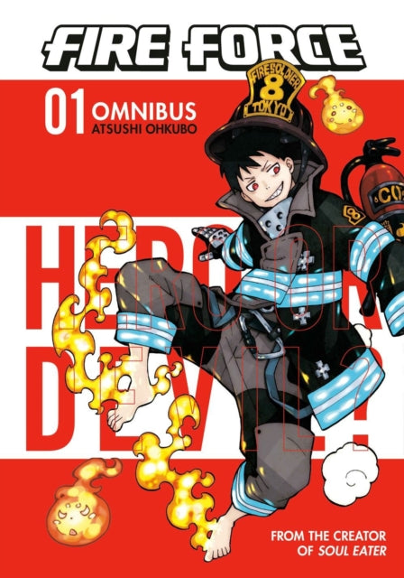 Fire Force Omnibus 1 manga cover featuring Shinra Kusakabe.