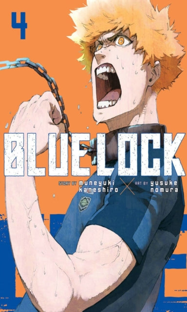Blue Lock 4 manga cover featuring a distressed anime character with orange hair.