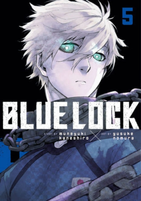 Blue Lock 5 manga cover featuring a young man with white hair and green eyes.