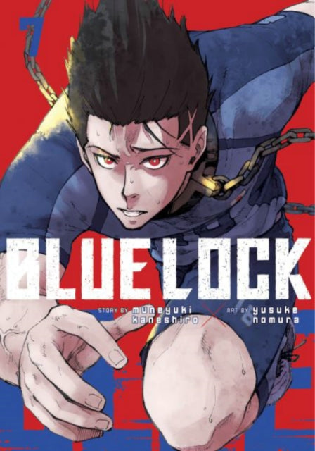 Blue Lock 7 manga cover featuring a determined anime character with red eyes.