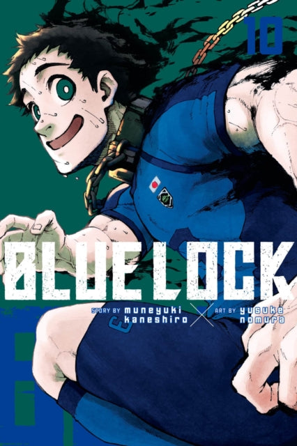 Blue Lock 10 manga cover featuring a young soccer player in a blue uniform.